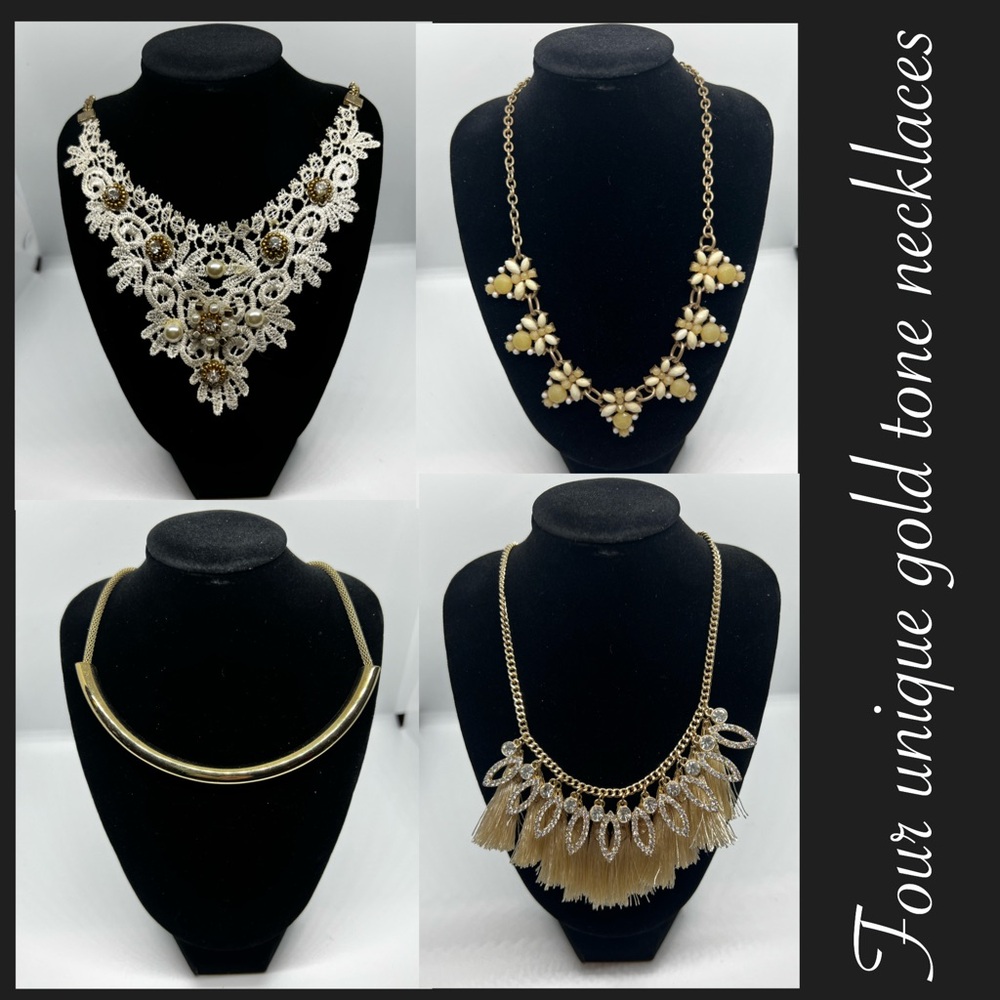 Unique Gold Tone lace tassel flower bar Necklace Set of four